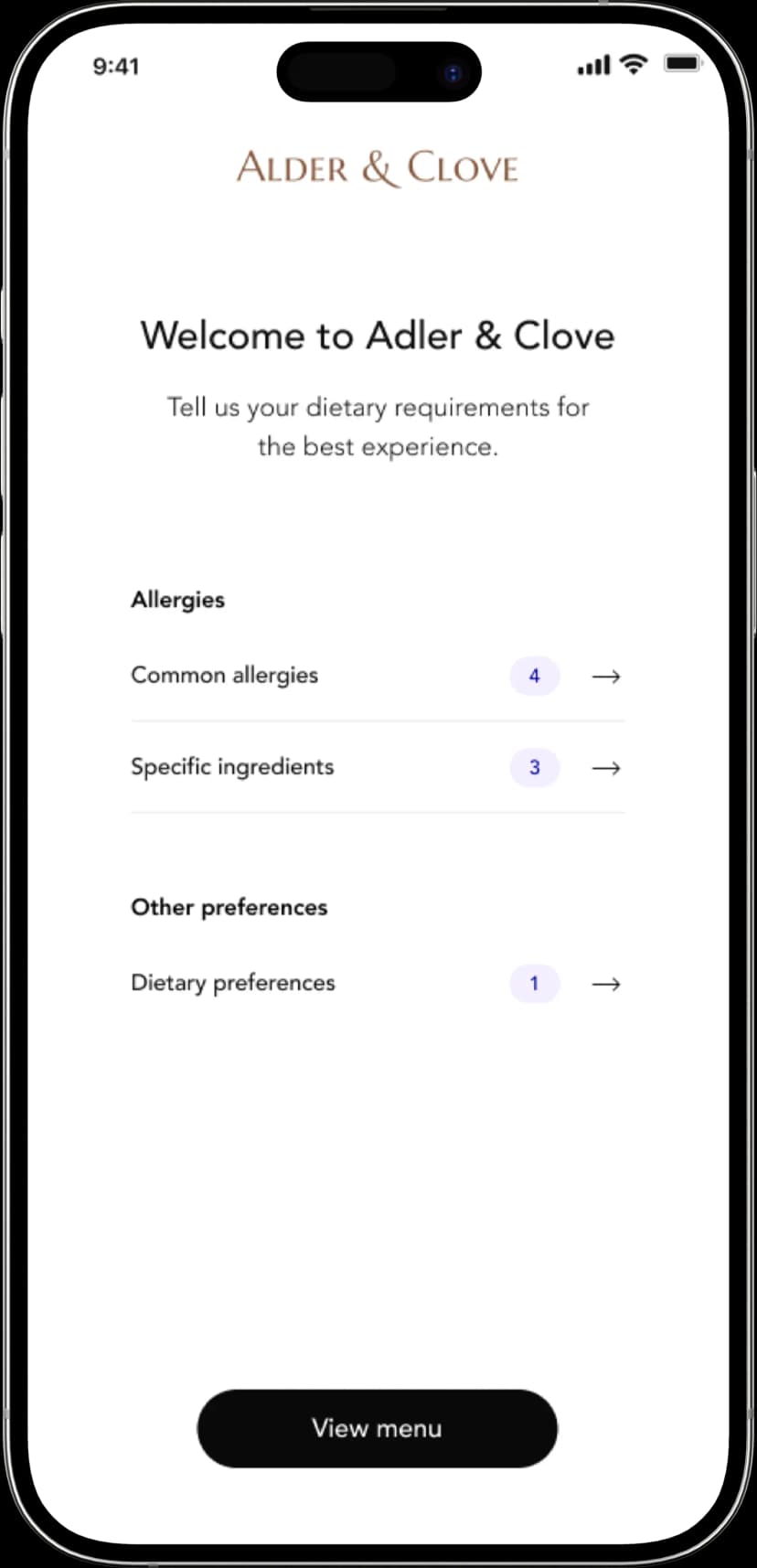 Guest Menu — Scan, filter by allergen, see safe dishes